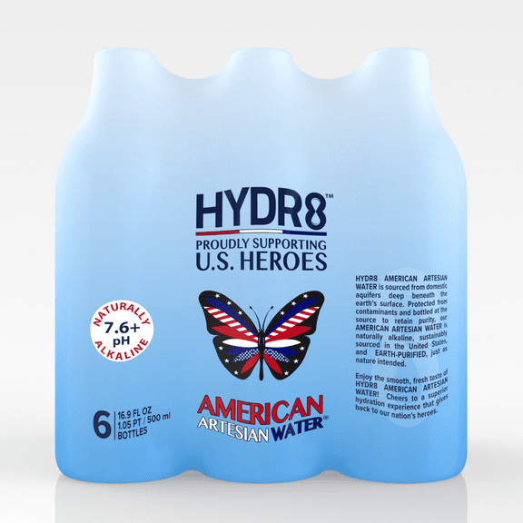 HYDR8 American Artesian Bottled Drinking Water, 6 pack Bottles