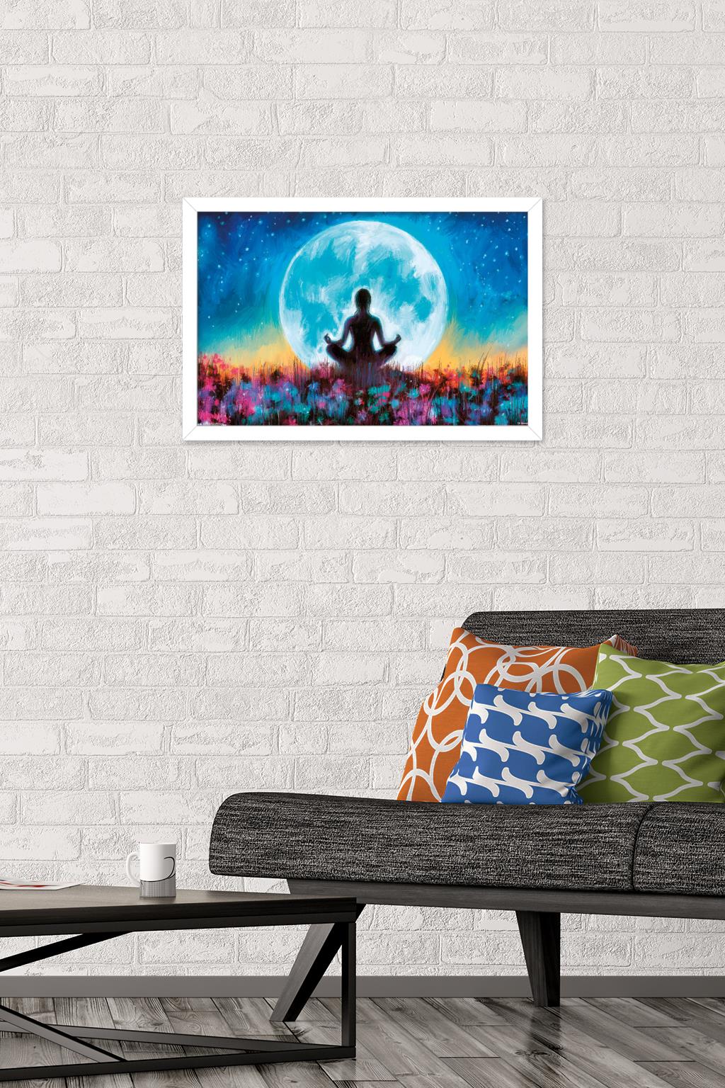 PD Moreno - Fine Art - Yoga Moon Wall Poster, 14.725" x 22.375" Framed
