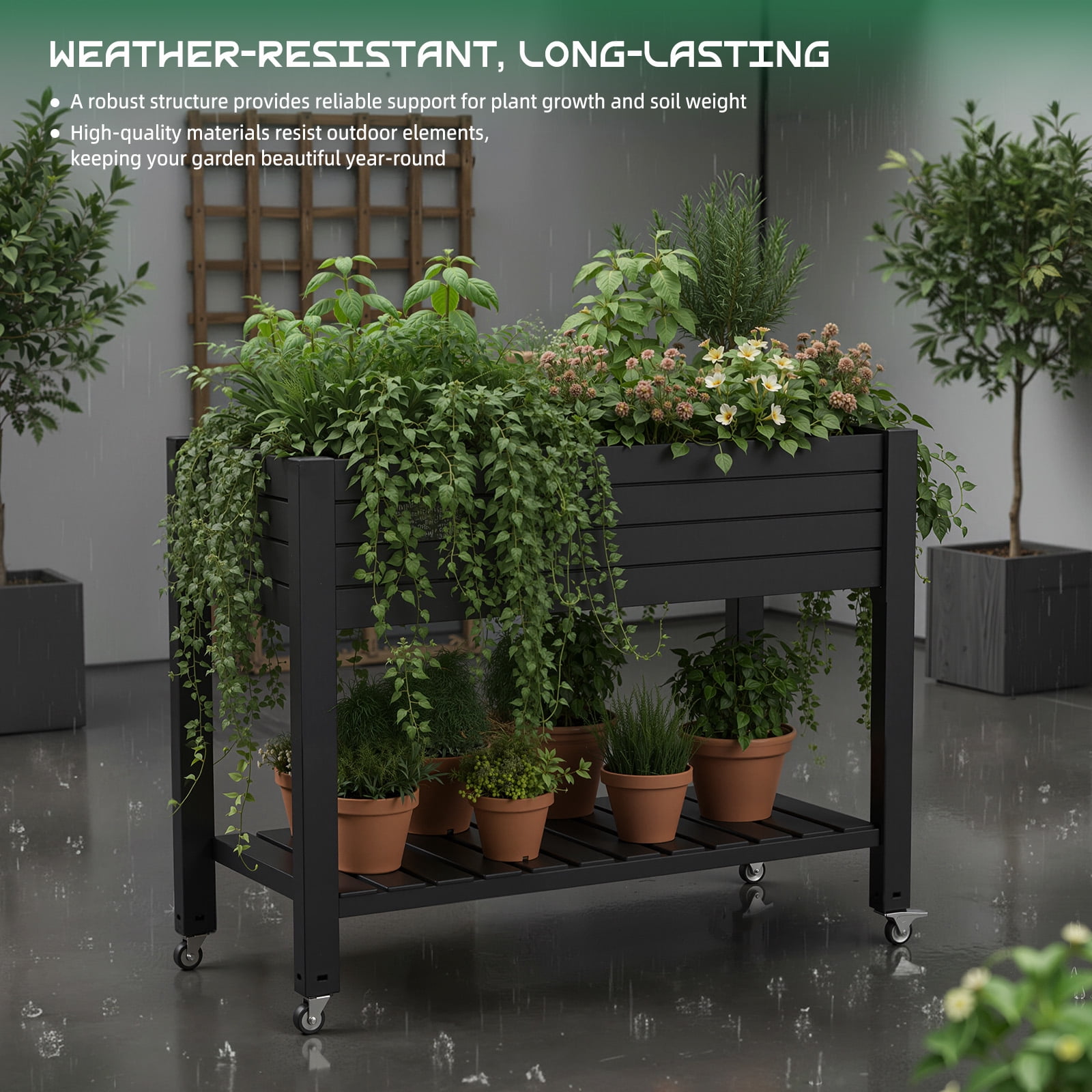Fazzn 21‑Gallon Raised Garden Bed – Elevated Outdoor Planter Box with Self‑Watering Reservoir, Water Gauge & Drainage System, Perfect for Herbs & Vegetables, Black/White/Brown
