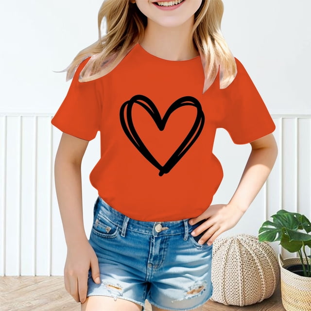 Chandails pour Filles Col Ras du Cou Imprimé T-Shirts à Manches Courtes pour Filles Vêtements pour Tout-Petites Tenues d'Été pour Filles 7-8 Ans Mode Fille