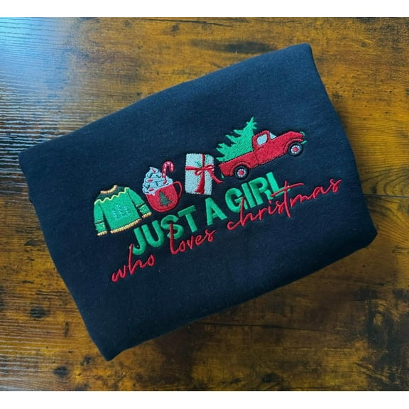 Just A Girl Who Loves Christmas Embroidered T-Shirt, Merry Christmas Embroidery Sweatshirt, Girly Christmas Hoodie, Christmas Gift