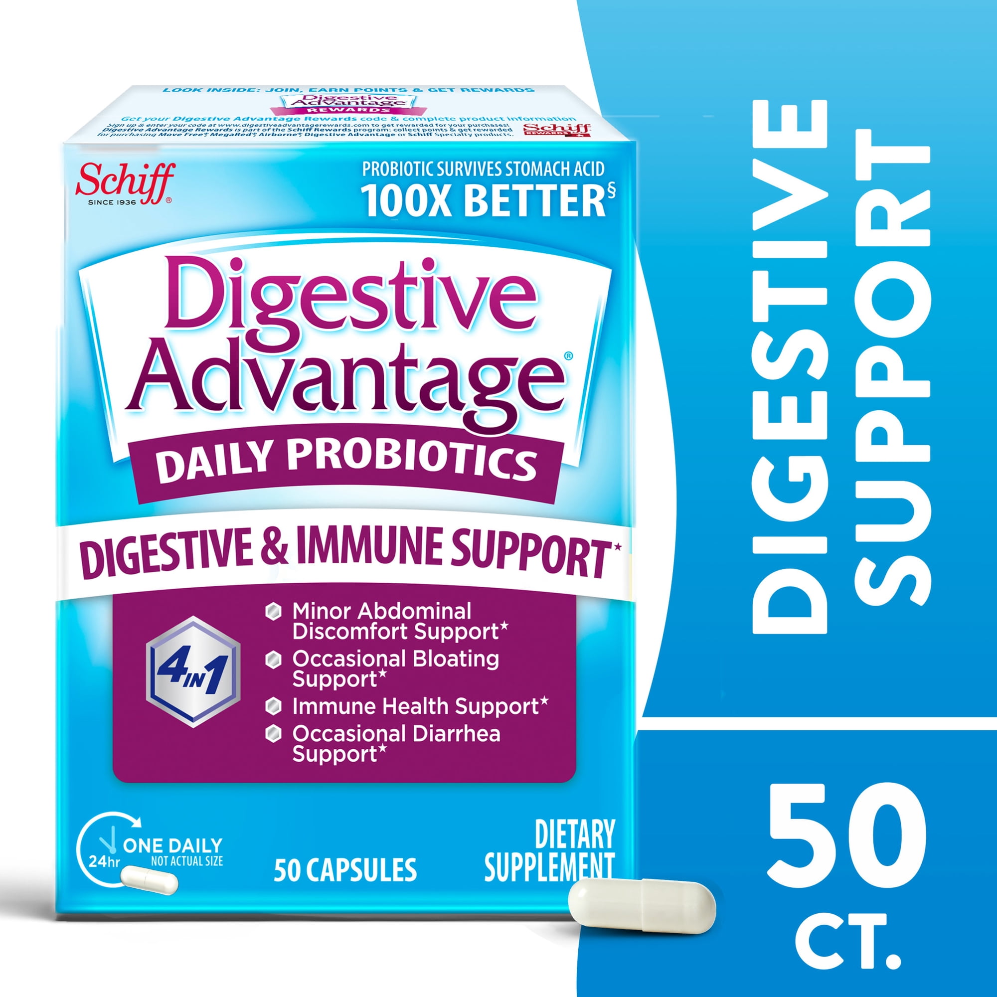 Digestive Advantage Daily Probiotics For Women And Men, Supports Gut Health, 50 Capsules