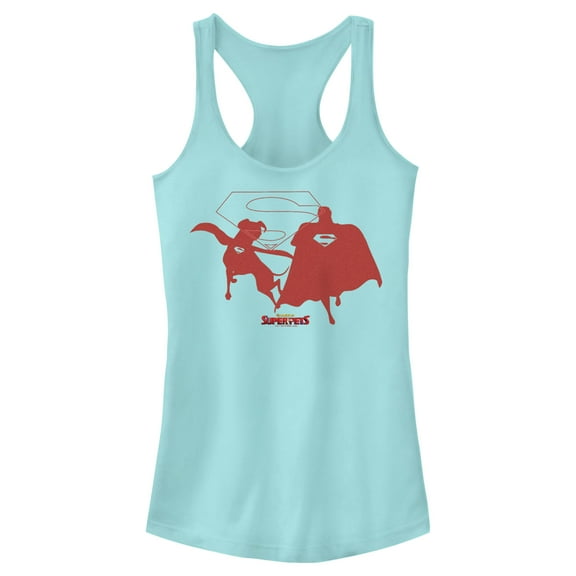 Junior's DC League of Super-Pets Superman and Krypto Silhouettes  Racerback Tank Top Cancun Small