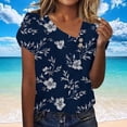 thumbnail image 7 of Fznquz Summer Casual Tops for Women 2025 Tops Blue Floral Print Short Sleeve Button Blouses for Women Plus Size, 7 of 7