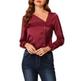 thumbnail image 5 of INSPIRE CHIC Women's Fashion Long Sleeve Casual Office Irregular V Neck Blouse XS Burgundy, 5 of 6