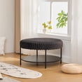 thumbnail image 3 of Auranook 30.9" Wide Modern Upholstered Round Ottoman Coffee Table with Open Storage Shelf and Metal Legs, Faux Fur，Charcoal, 3 of 9