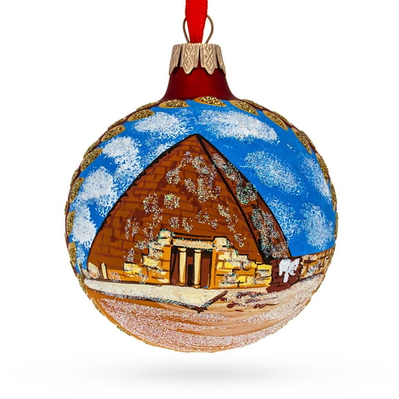 Egyptian Pyramids Glass Ball Christmas Ornament 4 Inches