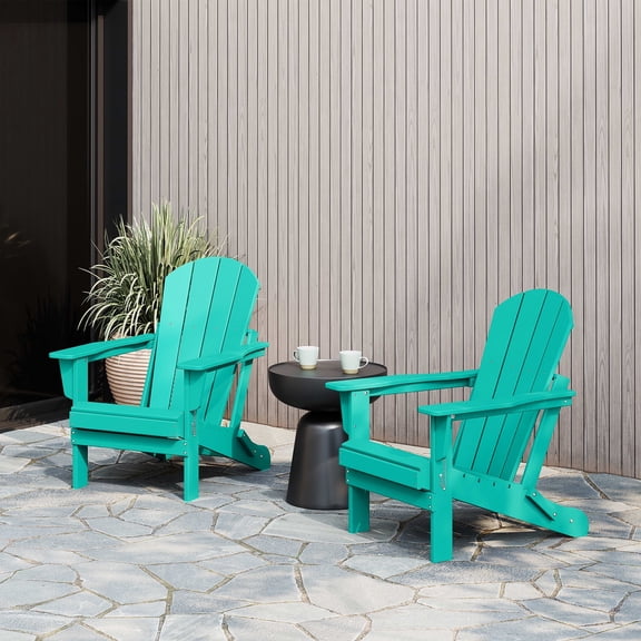 WestinTrends Malibu 2 piece set outdoor folding Poly Adirondack chair, Turquoise