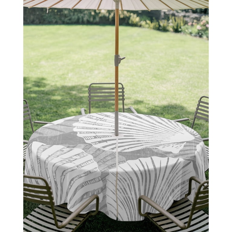 54 outdoor patio table cover with umbrella hole zipper Outdoor Tablecloth with Umbrella Hole Zipper Pink Scallop Coastal Round  Tablecloth 60