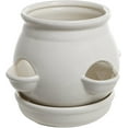 thumbnail image 4 of MyGift 4 Side Openings Design White Ceramic Plant Flower Container Pot with Saucer, 4 of 5