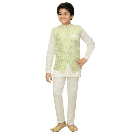 

Ahhaaaa Kids Ethnic Chikankari Embroidery Waistcoat Kurta and Pajama Set For Boys