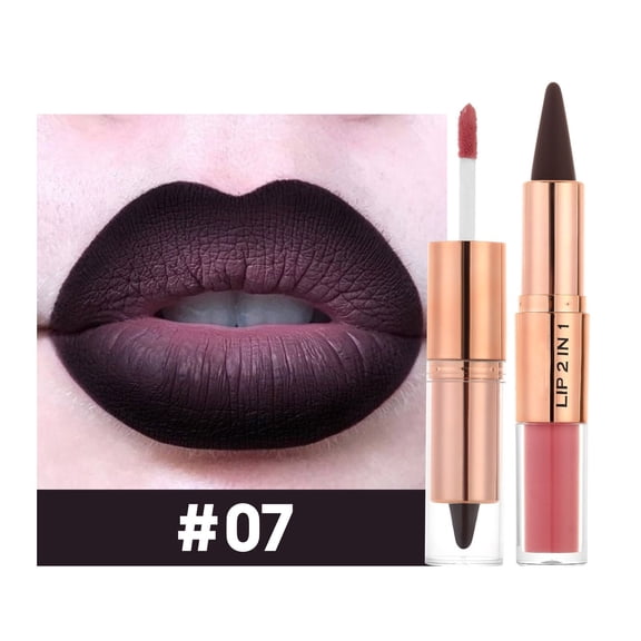 Lip Liner and Gloss Set, 2 in 1 Double Ended Lip Gloss Set, Long Lasting Waterproof Labiales, Velvet Matte Lip Liner, Smooth Buildable Glass Quick Fuller Lip Plumping Set for Women (#01)