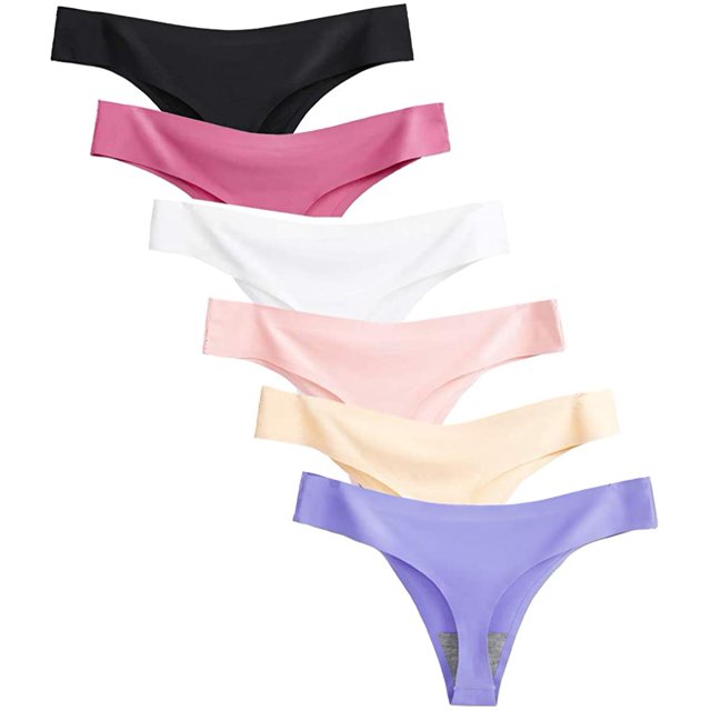 Femmes 6 Pack Strings Sans Couture Sous-Vêtements Soie de Glace Confortable GString Culotte