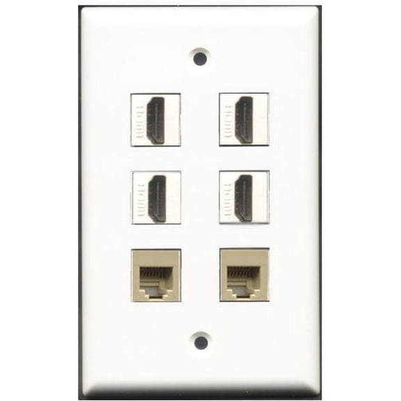 RiteAV - 4 Port HDMI 2 Port Phone RJ11 RJ12 Beige Wall Plate