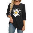 thumbnail image 5 of GuzomFashion Womens Soft Stretch Black Top - 3/4 Sleeve Ribbed Crew Neck with Daisy Butterfly Print, Comfortable Nylon Spandex, Everyday Casual Wear (S-XXL),Size XL, 5 of 5