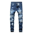 thumbnail image 1 of Men's Ripped Slim Straight Leg Denim Pants for Male Comfortable Stretch Fit Stylish Casual Jeans with Wash, 1 of 5