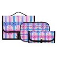 thumbnail image 3 of 3-Piece Travel Toiletry Bag Set, Hanging Wash Bag with Makeup Bag & Brush Case,Waterproof Cosmetic Organizer for Travel, Gym & Home Pink and Blue Bows, 3 of 10