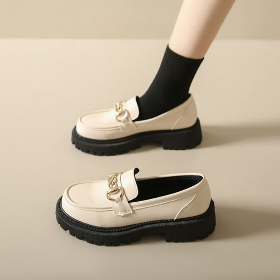 Yusimy Women's Fashionable Casual All-Season Loafer Shoes - Round Toe Chunky Low Heel Thick Sole Slip-On Solid Color Classic Design for Versatile Styling