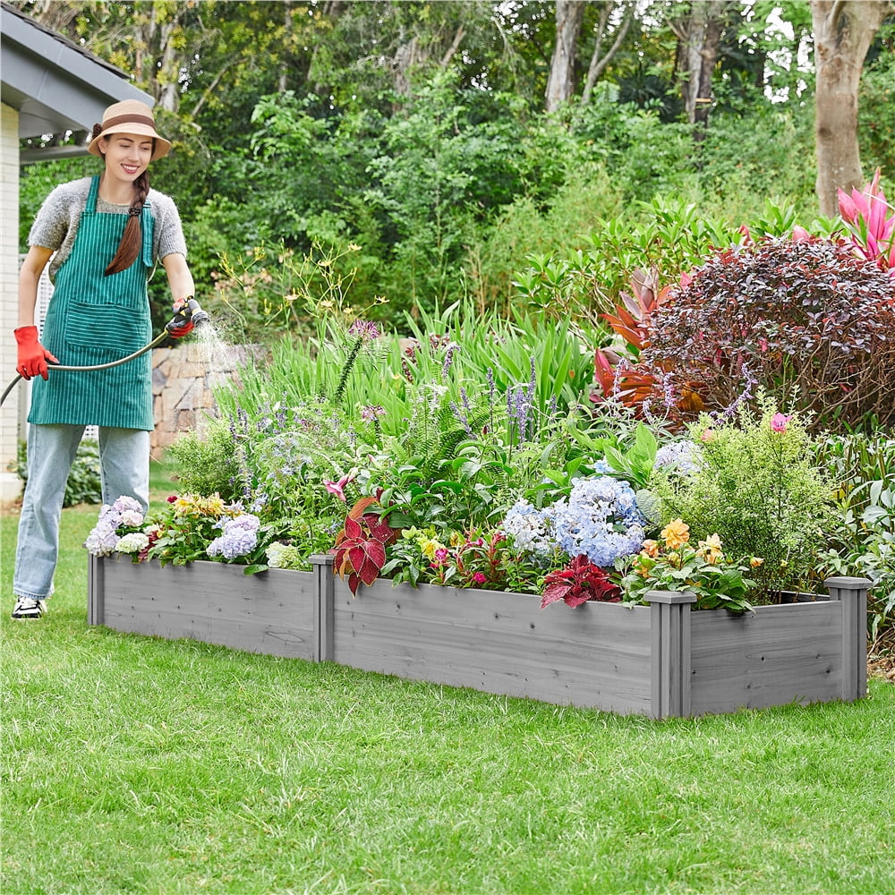 Renwick Wooden Divisible Raised Garden Bed for Yard Greenhouse, Gray