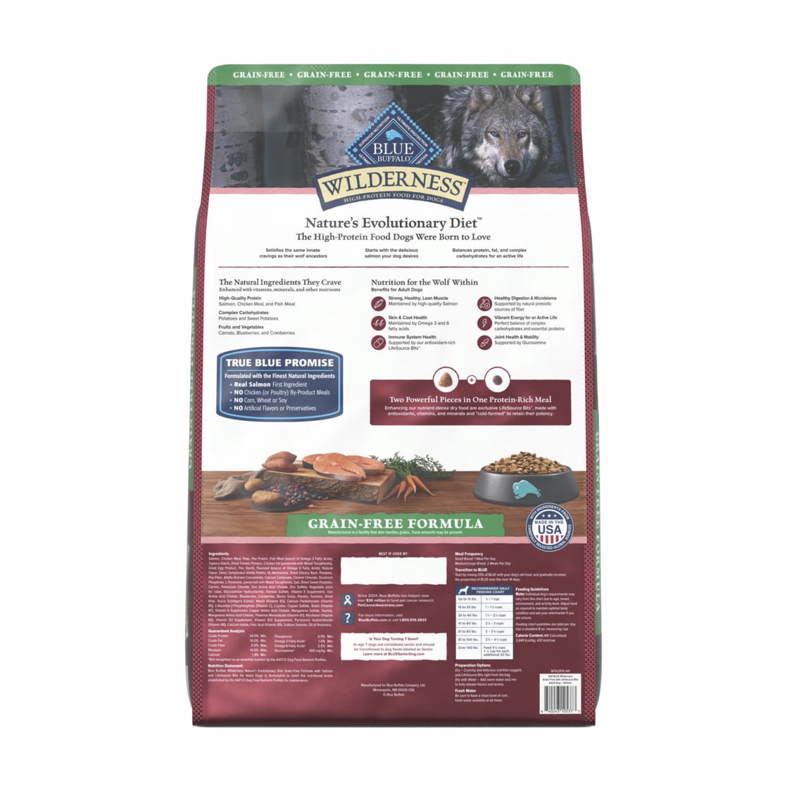 Blue Buffalo Wilderness Adult Grain-Free Dry Dog Food with Natural Ingredients, Salmon, 24-lb. Bag