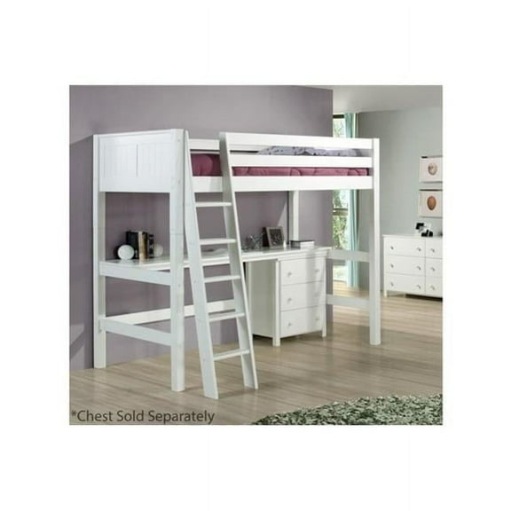 Camaflexi Twin Size High Loft Bed - Panel Headboard - White Finish