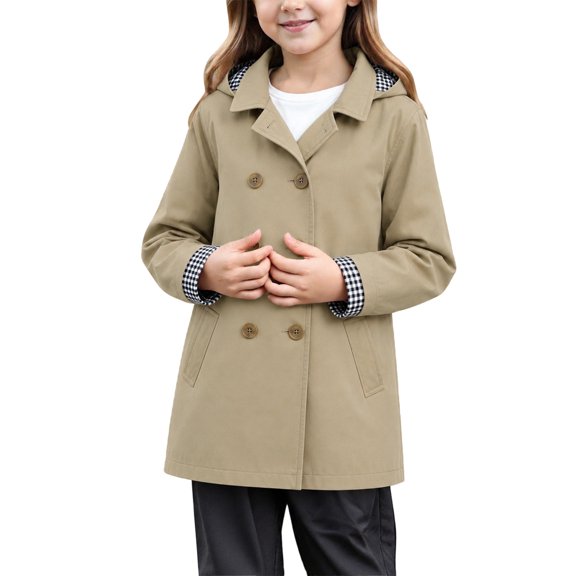 Tfken Girls Coat Fall Winter Lightweight Button Coats Casual Loose Warm Kids Classic Clothes Outerwear Size 2-3 Years Beige