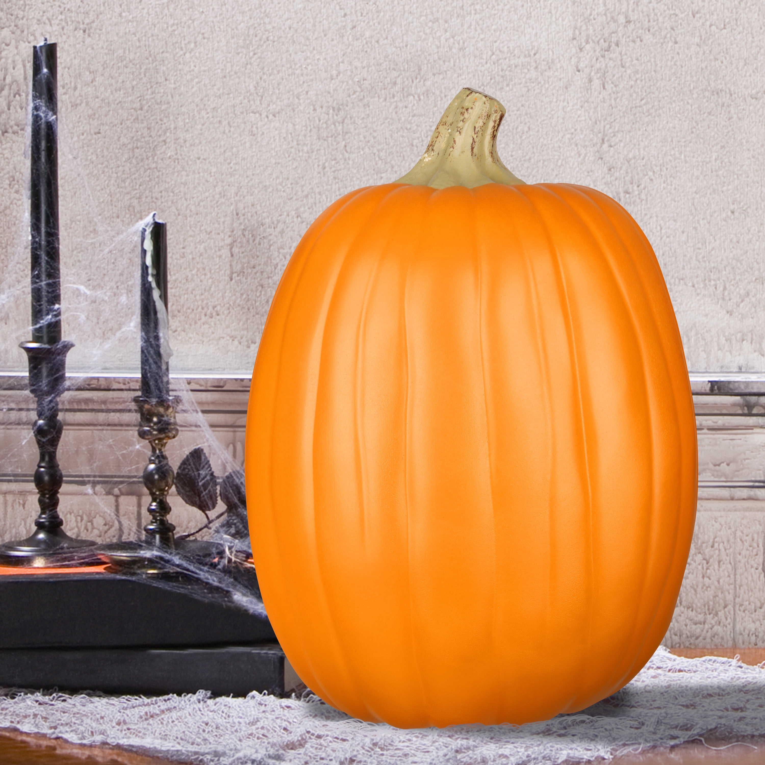 13 Inch Orange Craft Pumpkin with Natural Stem for Outdoor Decor