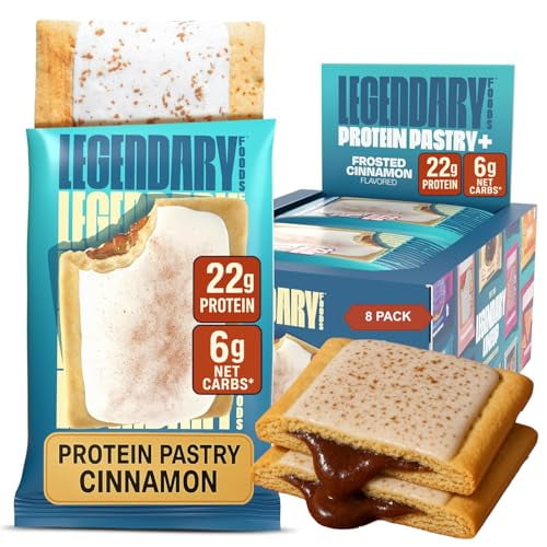Legendary Foods 22 g de pastelería proteica - Barra de reemplazo de comidas y desayuno con alto contenido de proteínas - Bocadillos bajos en carbohidratos aptos para dietas cetogénicas, sin gluten y a