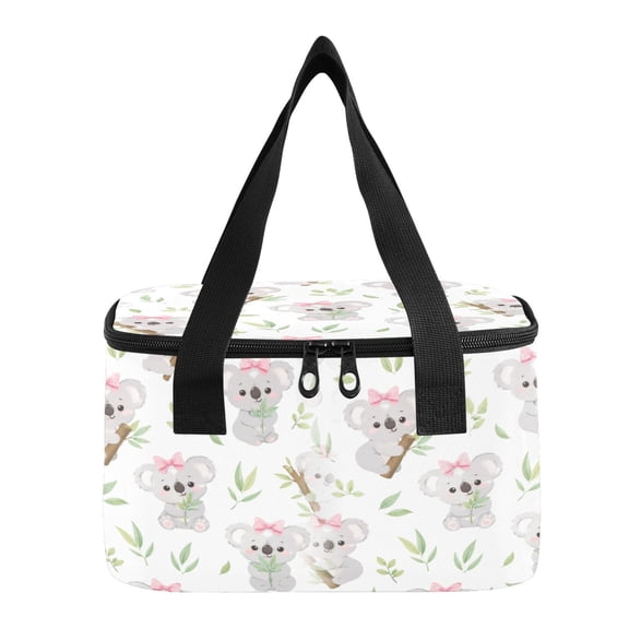 6L Insulated Lunch Bag Square Handheld Cooler Tote Cute Baby Koalas Pink Bows Reusable Thermal Bag with Polyester & Aluminum Lining for Work Picnic Travel