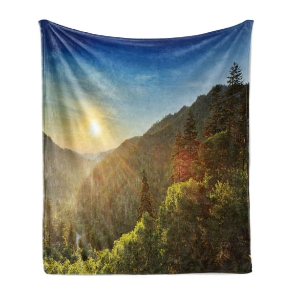 Appalachian Soft Flannel Fleece Throw Blanket, Outdoor Scene Photo of Sunset at Newfound Gap in the Smoky Mountains, Cozy Plush for Indoor and Outdoor Use, 70" x 90", Multicolor, by Ambesonne