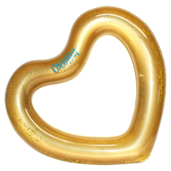 CocoNut Float: Gold Glitter Heart Pool Float - 48"x40", Inflatable 48" Jumbo Ring, Anti-Leak, Durable, Water Accessory