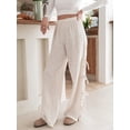 thumbnail image 4 of Women Y2k Gingham Striped Pants Elastic Waist Lace-Up Wide Leg Lounge Pants Plaid/Stripes Pajama Pj Pants Loose Trousers, 4 of 7