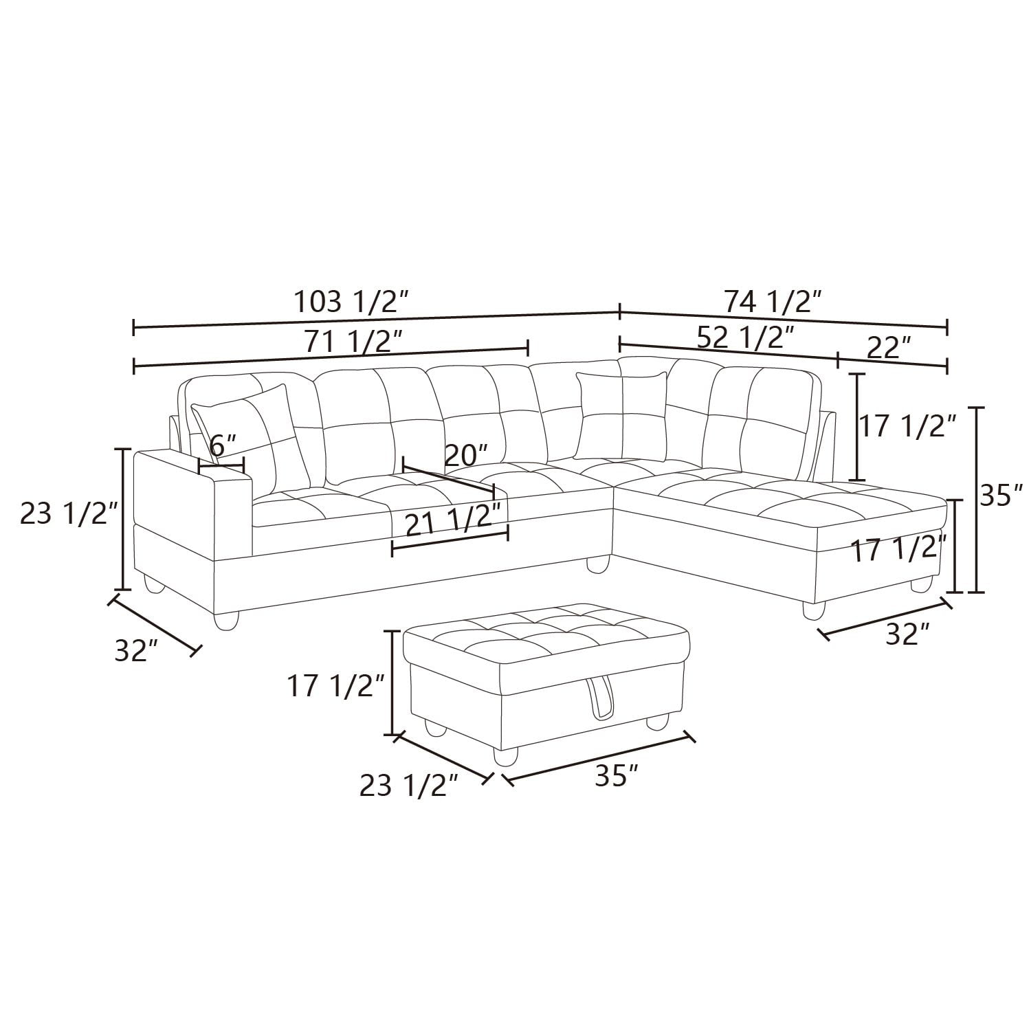 Hommoo Lint&PVC Sectional Sofa Couch Sectional Couch, L Shaped Sectional Sofa, Modern Living Room Furniture Sets, Dark Blue And Brown(No Ottoman)