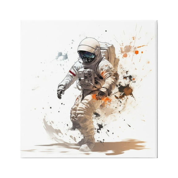 Stupell Industries Astronaut with Modern Splash Abstract Painting Gallery Wrapped Canvas Art Print Wall Art, 17 x 17