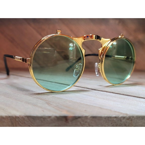 Steampunk Goggles Glasses Round Sunglasses Emo Retro Vintage Flip Up