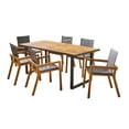 thumbnail image 7 of Elisa Outdoor Acacia Wood Dining Set with Mesh Seats, Teak, Black, 7 of 7