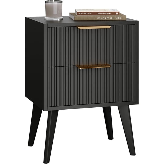 Modern Bedside Table, Nightstand with 2 Drawers,Fluted Side Table with Wood Legs,Mid Century End Table for Bedroom,Small Space