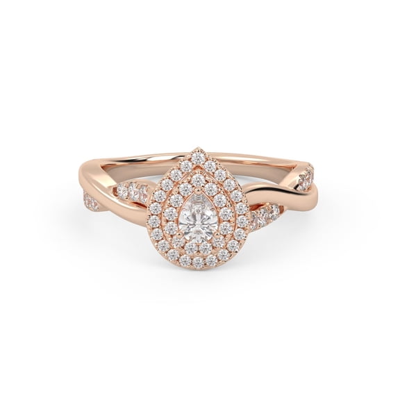 AFFY Twisted Teardrop Double Halo Engagement Ring for Women Pear and Round Cut Lab Created Moissanite Ring in 10K Solid Rose Gold Size-10