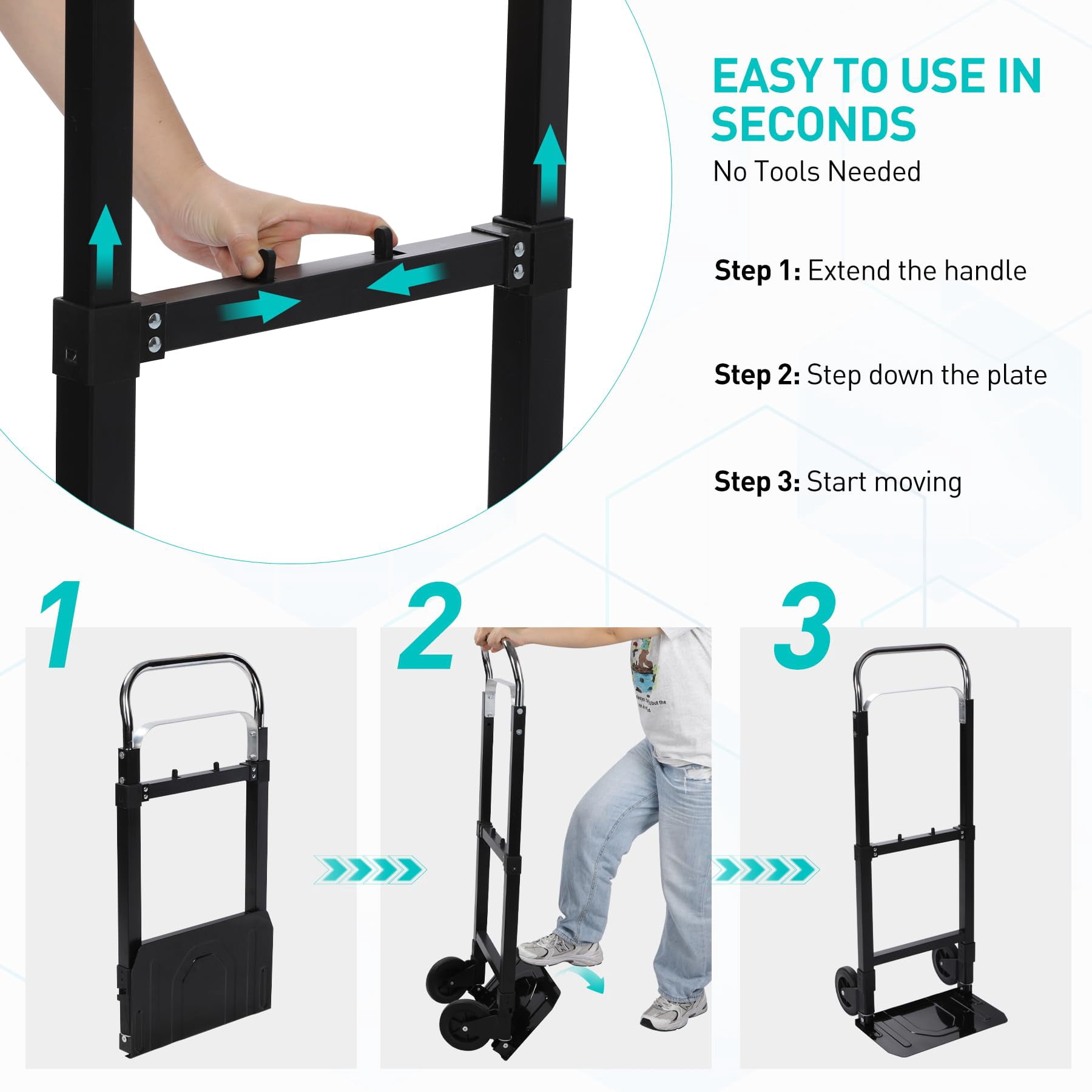 RedSwing Folding Convertible Hand Truck – Portable Dolly Cart, Heavy Duty, 180 lbs Load Capacity for Moving Luggage, Warehouse, Office, and Home