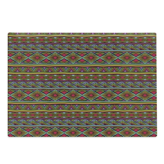 African Cutting Board, Colorful Diamond Motifs with Angled Lines Lively Palette Geometric Borders, Decorative Tempered Glass Cutting and Serving Board, Large Size, Multicolor, by Ambesonne