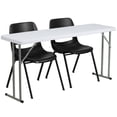 thumbnail image 1 of 5-Foot Plastic Folding Training Table Set with 2 Black Plastic Stack Chairs, 1 of 2