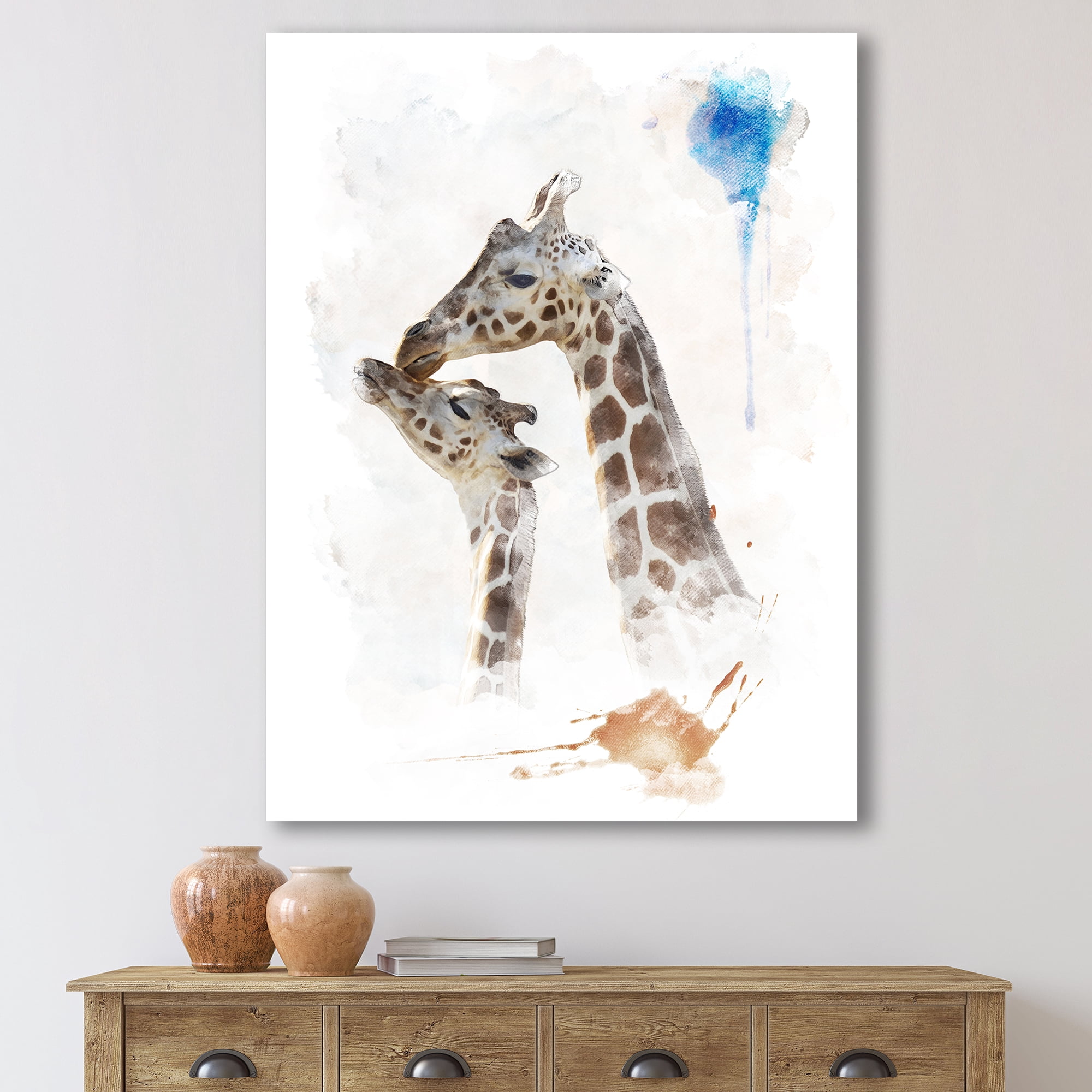 Designart ' Portrait of A Child and Giraffe ' Farmhouse Canvas Wall Art Print