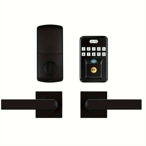 Fingerprint Door Lock with 2 Lever Handles - Keyless Electronic Keypad Entry Deadbolt & Front Door Sets, Auto Lock & 1 Touch Locking, Easy Installation