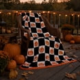 thumbnail image 5 of Celsvanis Halloween Throw Blanket, Checkered Pumpkin Print Soft Warm Flannel Cover, Decorative Holiday Blanket for Sofa, Bed and Indoor Home Use 60", 5 of 7