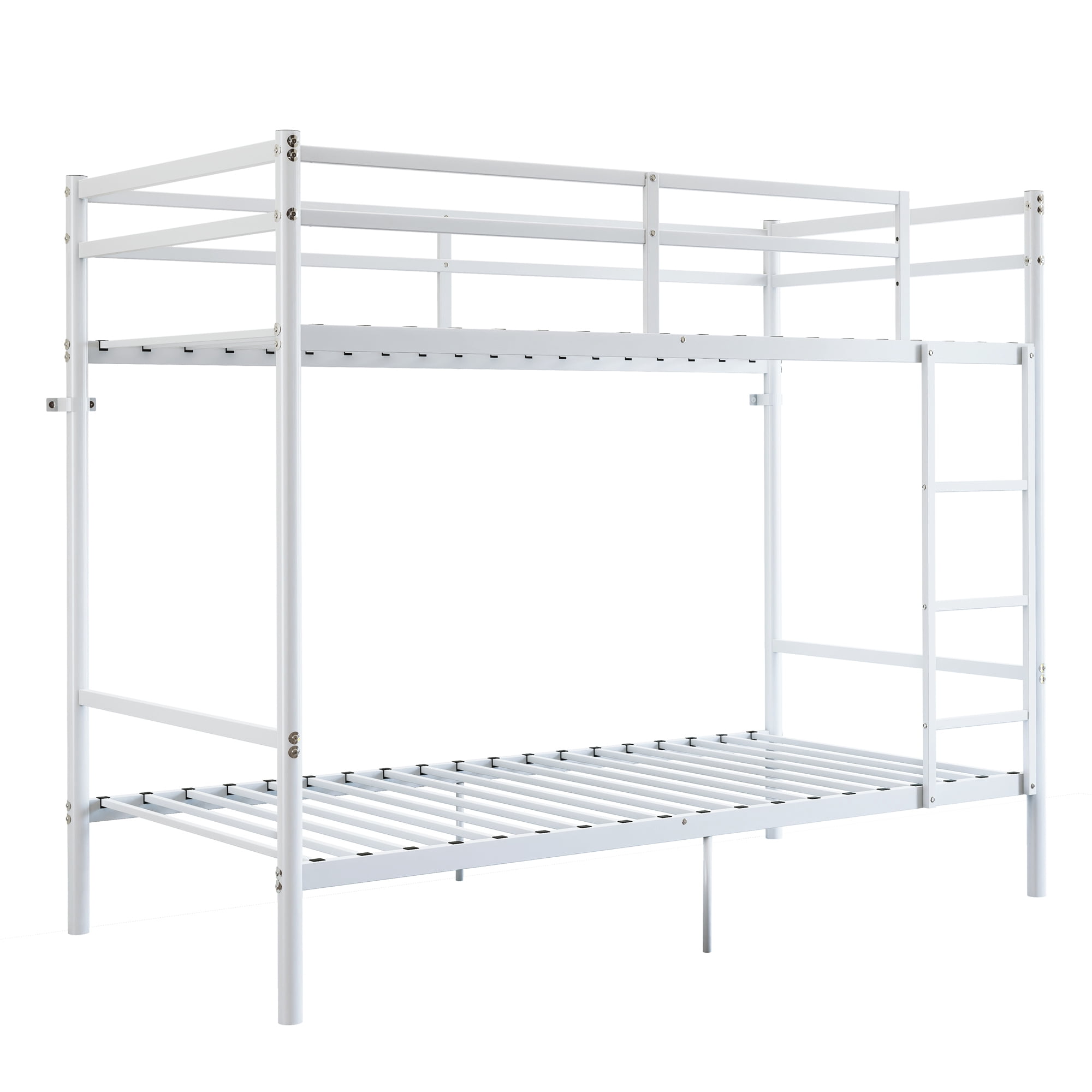 Leumius Metal Bunk Bed Twin Over Twin, Heavy Duty Bunk with High Guardrail and Safety Entrance Design, Under-Bed Storage Space, Easy Assembly, Noise Free,White