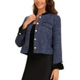 thumbnail image 4 of INSPIRE CHIC Women's Tweed Button Up Stand Collar Long Sleeve Casual Jacket Coat XS Blue, 4 of 6