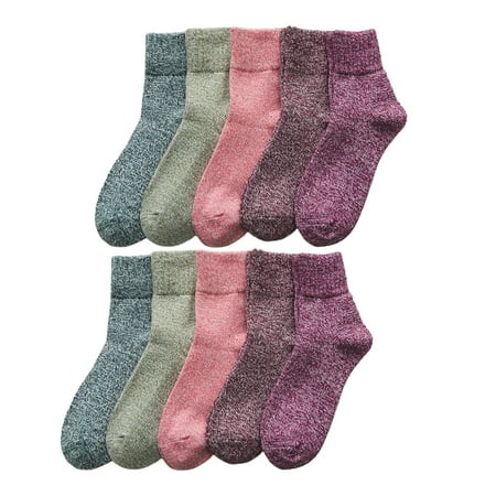 

YOZUMD Socks 5 Pairs Middle Tube High Elastic Women Socks Fine Workmanship Faux Wool Knitted Solid Color Crew Socks for Autumn Winter