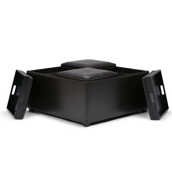 Kingfisher Lane Faux Leather Coffee Table Storage Ottoman in Brown