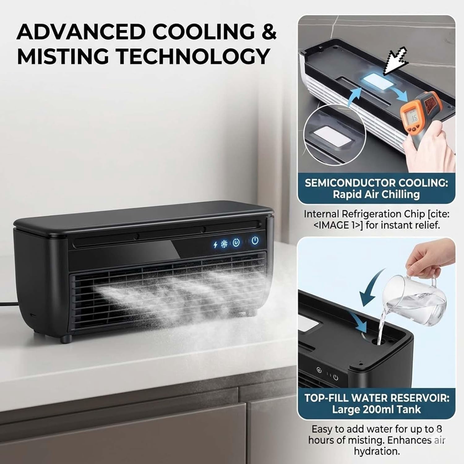 Small Portable Air Conditioner Fan, Wall Mount Air Conditioner No Drilling Ductless Mini Split AC Alternative, 6000mAh Battery Ice Mist Cooler for RV Garage Bedroom Indoor(Black)