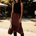 thumbnail image 4 of Women Lace Trim Satin Long Skirt Silk Lace Skirt Elegant Flowy A Line Midi Underskirt Brown Print M, 4 of 7